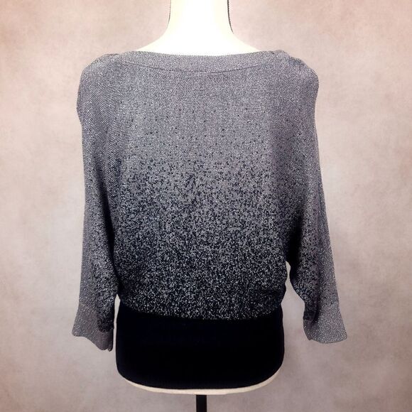 Alyx Grey Black Metalic Gradient Ombre Sweater Dolman Sleeve Size Medium - Picture 3 of 8